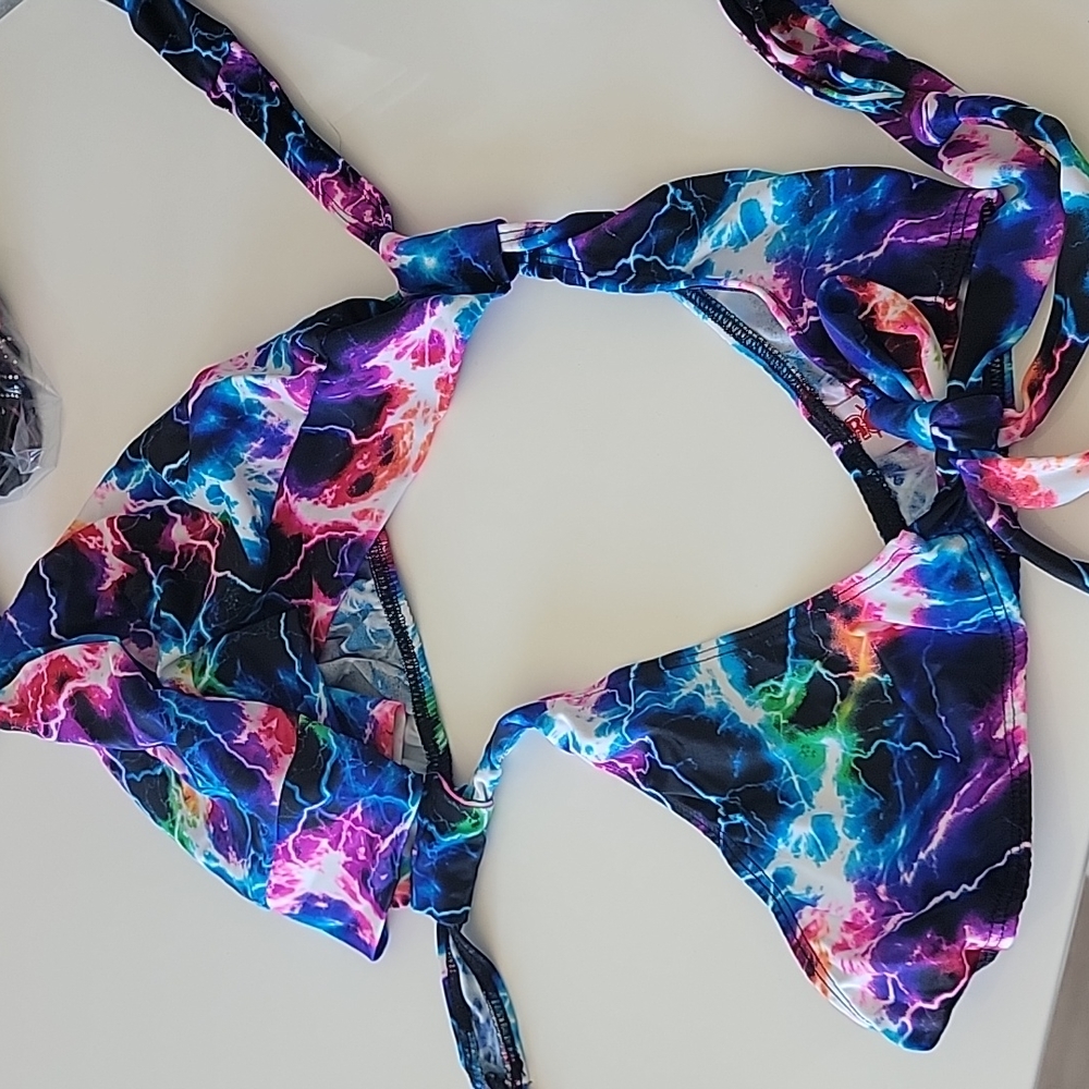 Lighting bikini top with attached hoodie